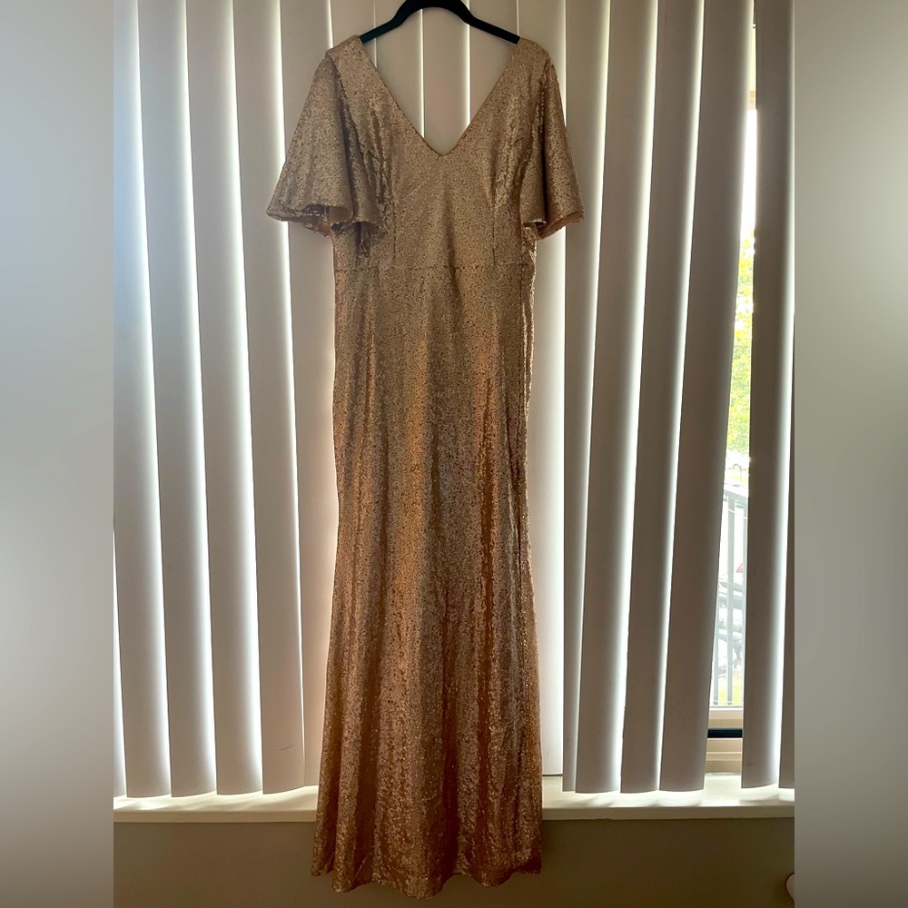 Rose Gold sequin dress with flutter sleeves